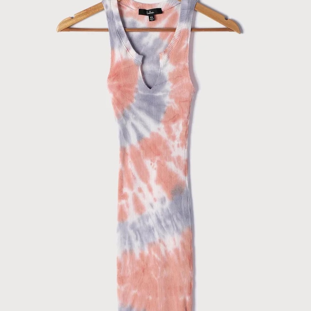 Coral Multi Tie-Dye Ribbed Bodycon Mini Dress